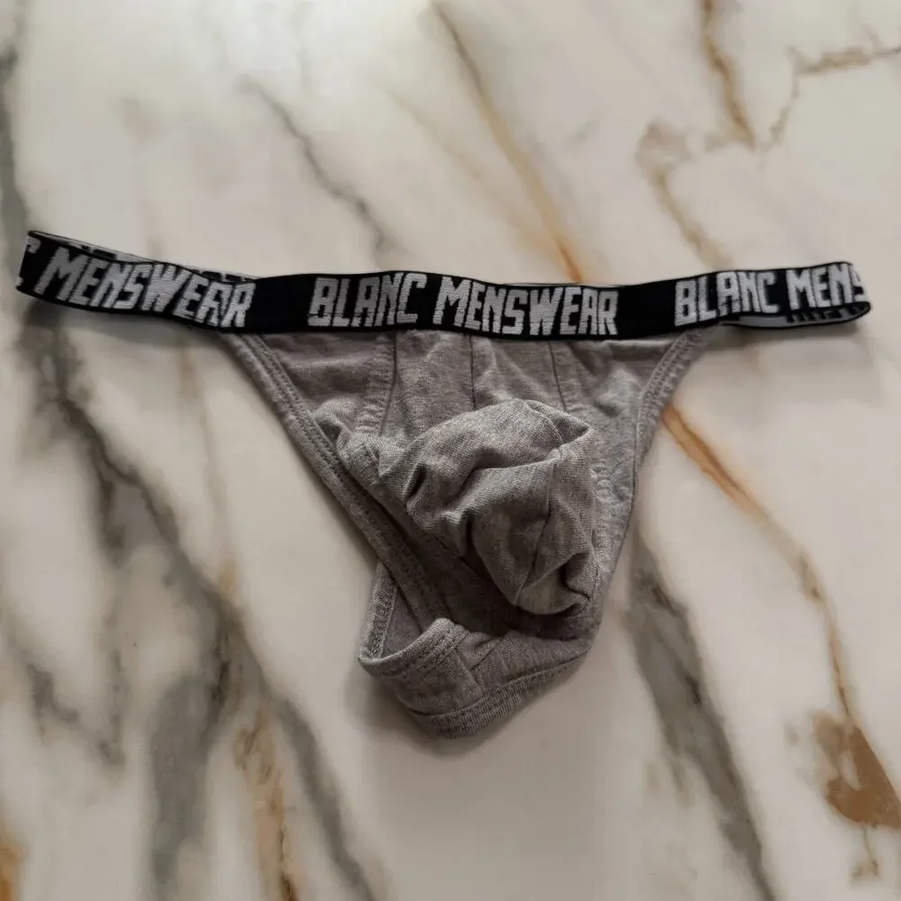 NEW Blanc Menswear Cotton BL4326 Contour G-String Thong Color Grey Size Medium